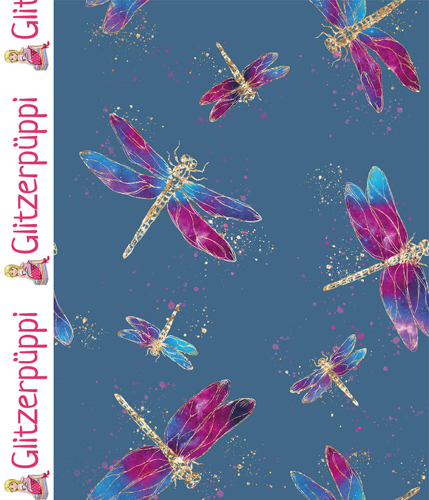 Jogging fabric Dragonflies Steel Blue