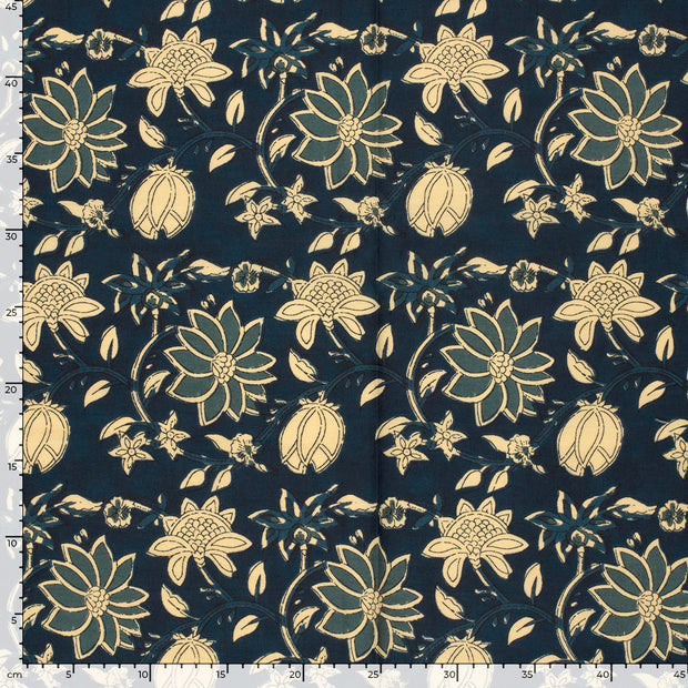 Voile fabric Flowers Navy