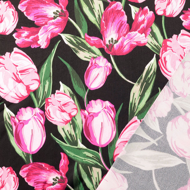 Viscose Satin fabric Pink digital printed 