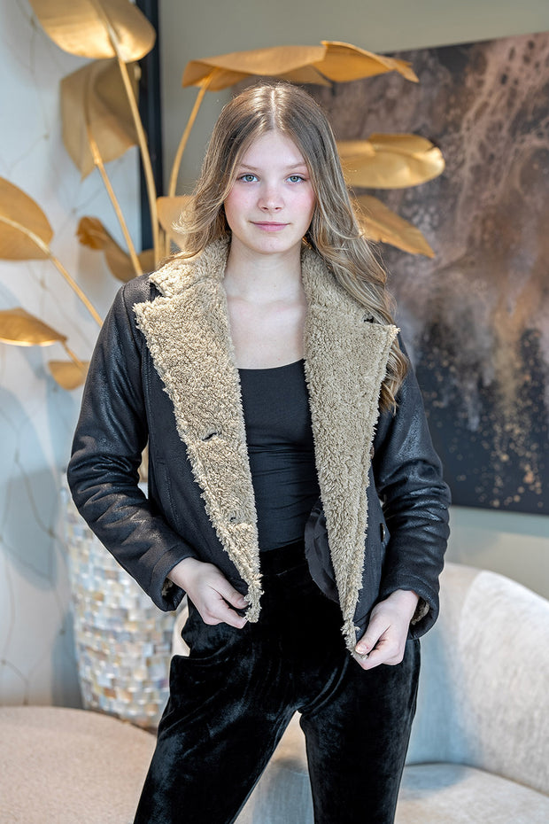 Lammy Coat stof Effen Zwart