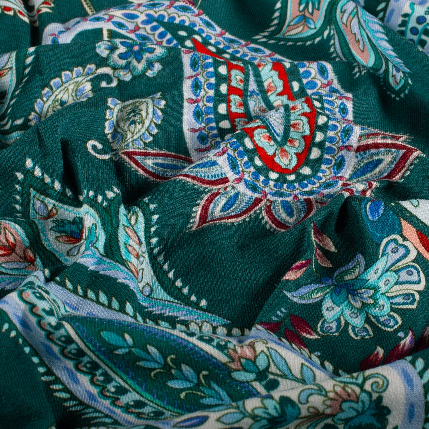 Viscose Vortex Jersey fabric Paisley Petrol Wholesale fabrics