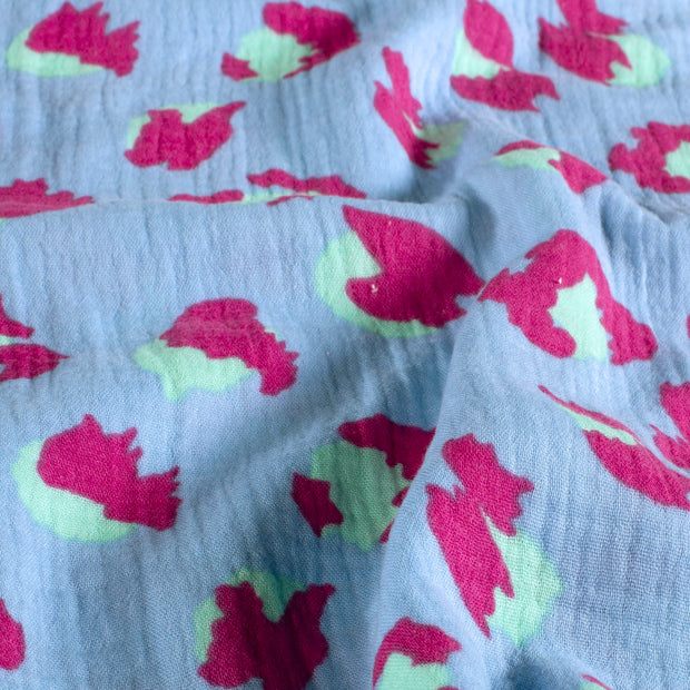 Muslin fabric Leopards Ice Blue