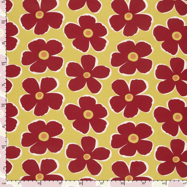 Cotton Poplin fabric Flowers Yellow