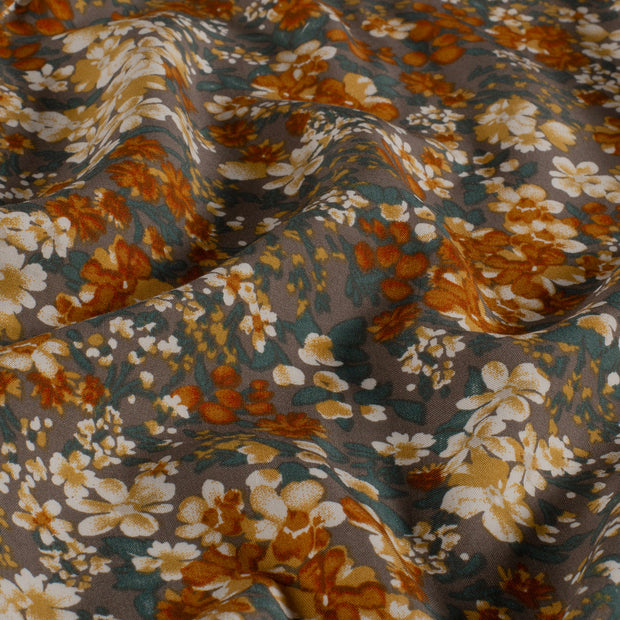 Viscose Poplin stof Bloemen Donker grijs
