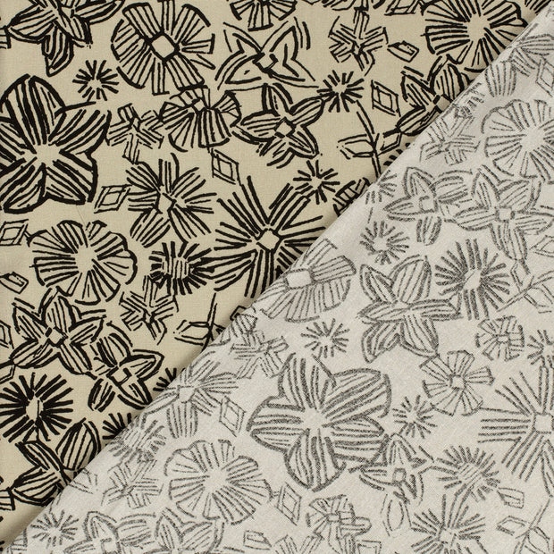 Viscose Lin Chaine et Trame tissu fleurs imprimé 