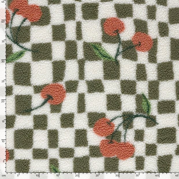 Sherpa Fleece fabric Cherries Off White