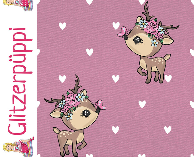 French Terry fabric Deer Old Pink