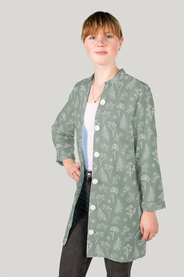 Cotton Poplin fabric Flowers Olive Green