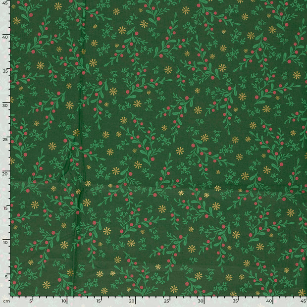 Algodón Popelina tela Navidad Verde