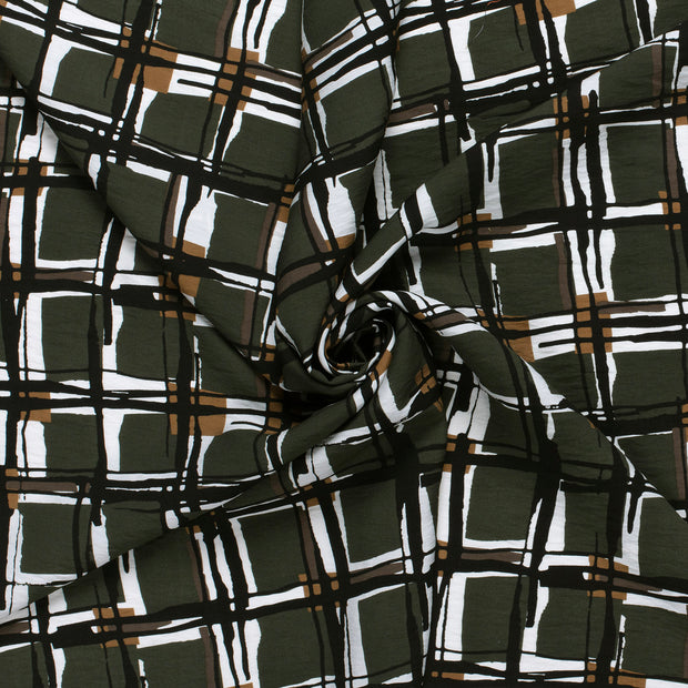 Viscose Nylon Crepe fabric Khaki Green printed 