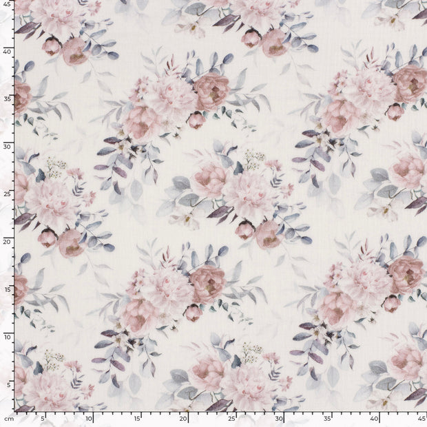 Mousseline stof Bloemen Gebroken wit