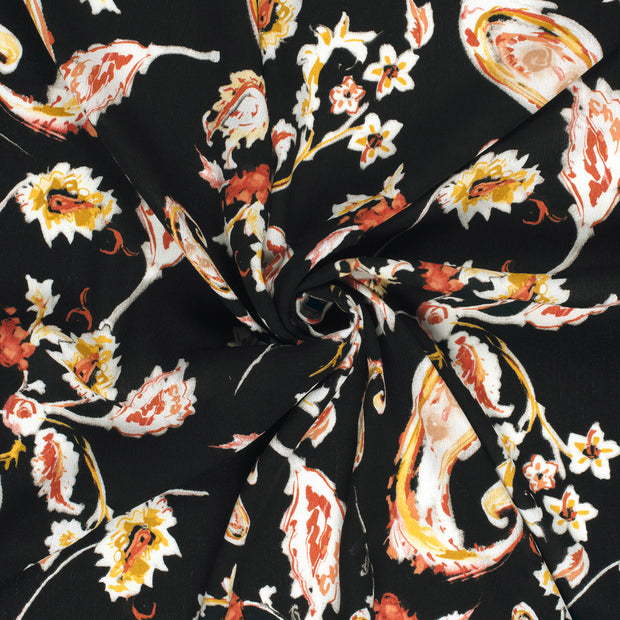 Borken Crepe fabric Black printed 