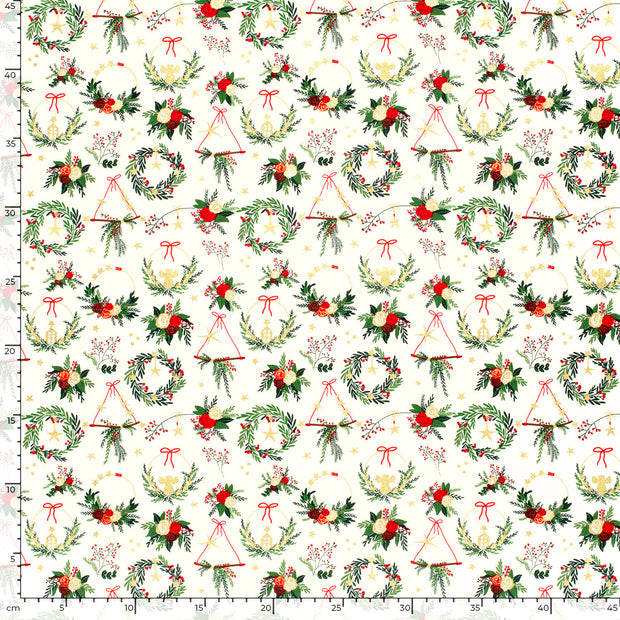 Algodón Popelina tela Navidad Blanco roto