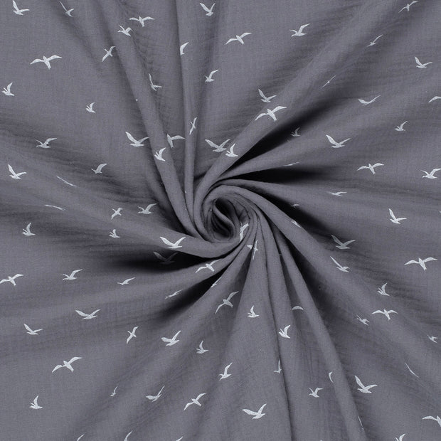 Muslin fabric Grey dyed and printed 