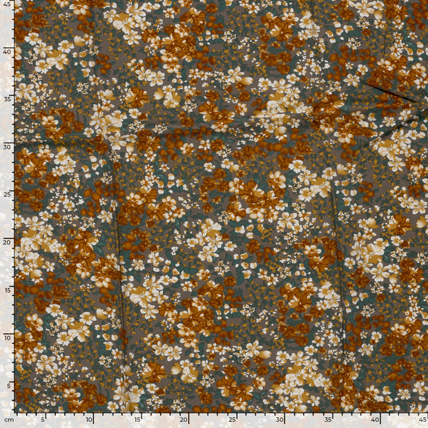 Viscose Poplin stof Bloemen Donker grijs