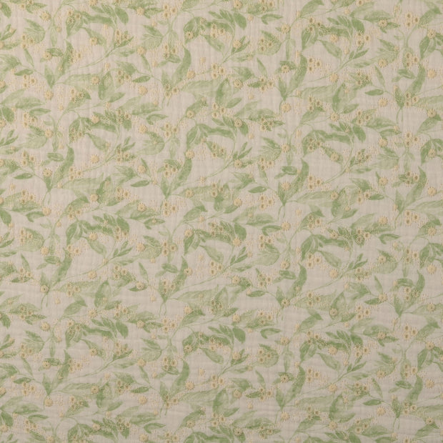 Cotton Poplin fabric Flowers Green