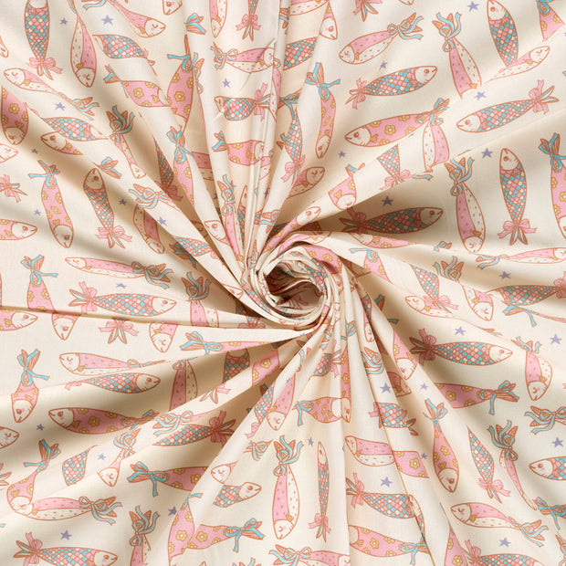 Popeline de Coton tissu Blanc cassé imprimé 