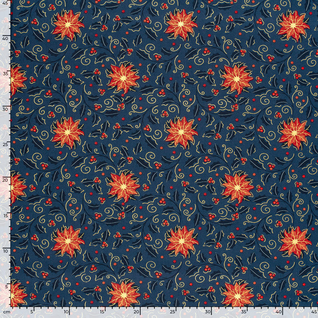 Algodón Popelina tela Navidad Azul acero