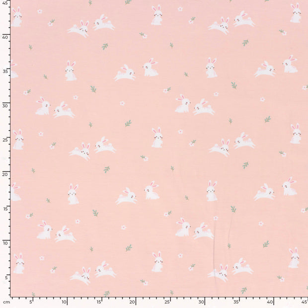 Cotton Jersey fabric Bunnies Light Pink