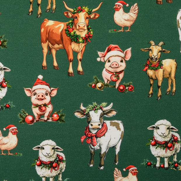French Terry fabric Animals Forest Green