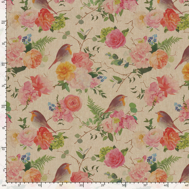 Linen Look fabric Birds Light Pink