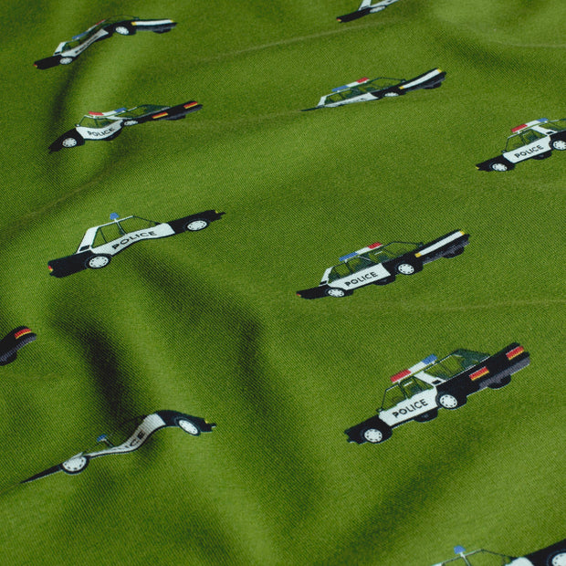 Cotton Jersey fabric Cars Khaki Green