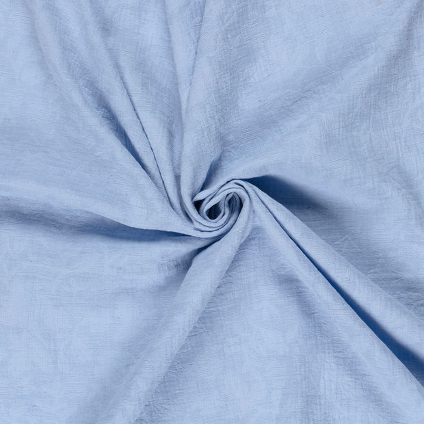 Coton Lin en Chaine et Trame tissu Bleu bébé brodé 