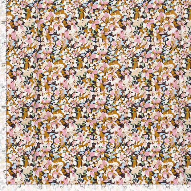 Viscose Poplin fabric Flowers Oker