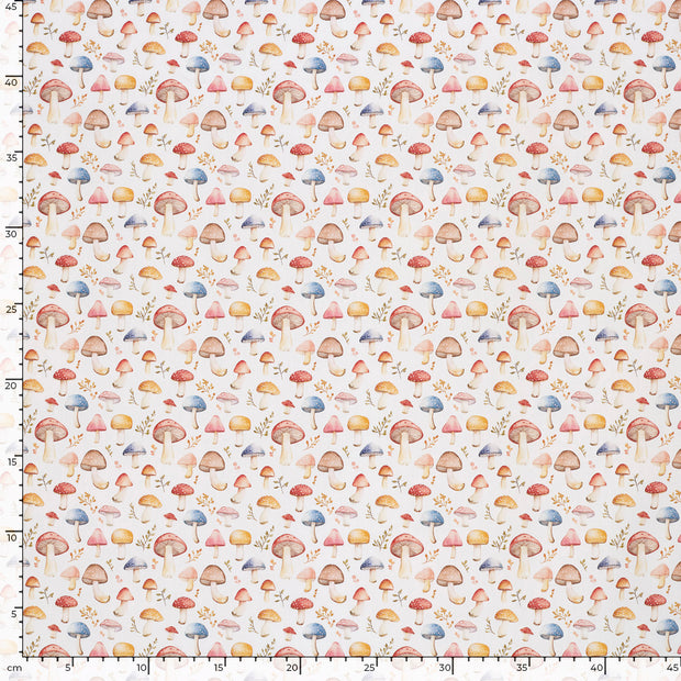 Cotton Poplin fabric Mushrooms White