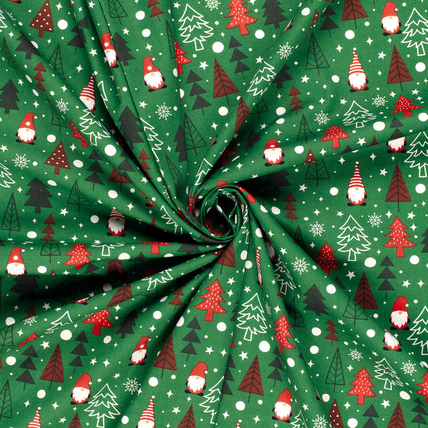 Katoen Poplin stof Groen bedrukt 