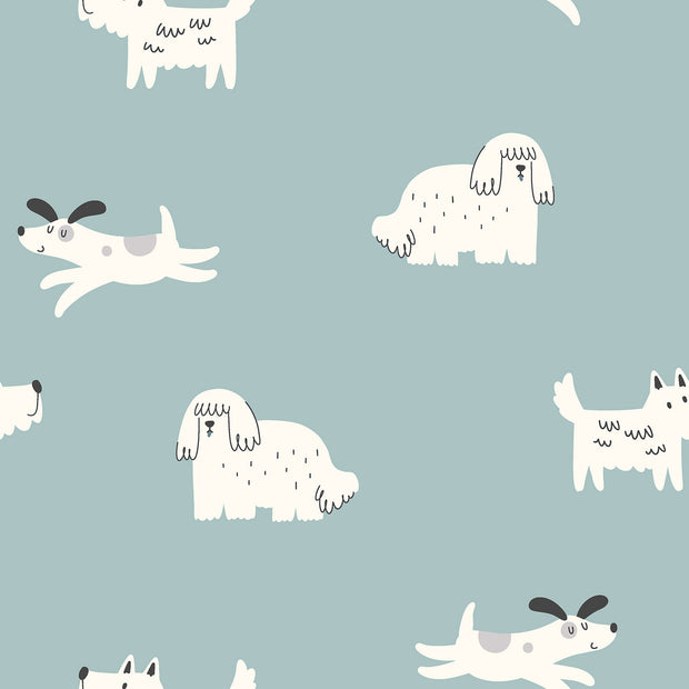French Terry fabric Dogs Baby Blue