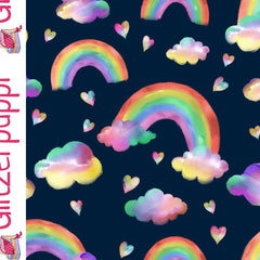 French Terry digitaal bedrukt Regenboog Marine