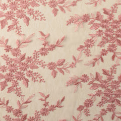 Dentelle brodé avec bordure fleurs Vieux rose