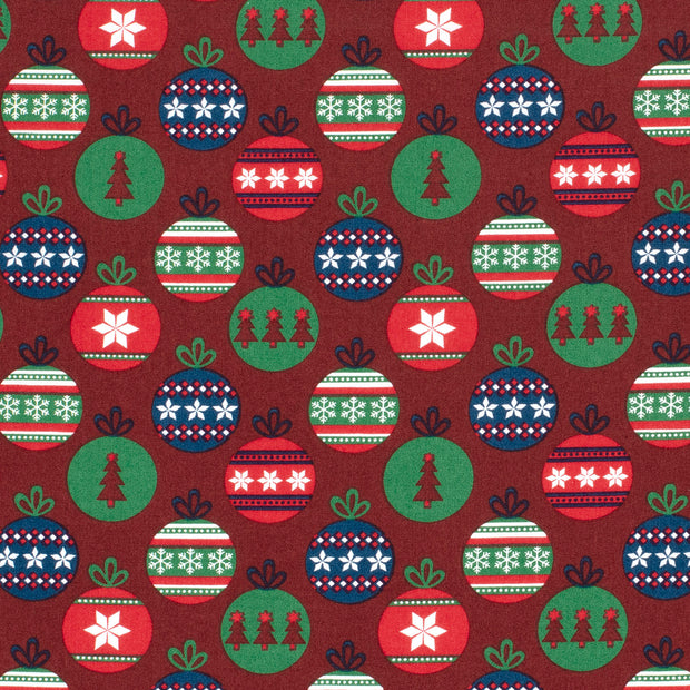 Cotton Poplin fabric Christmas balls Red