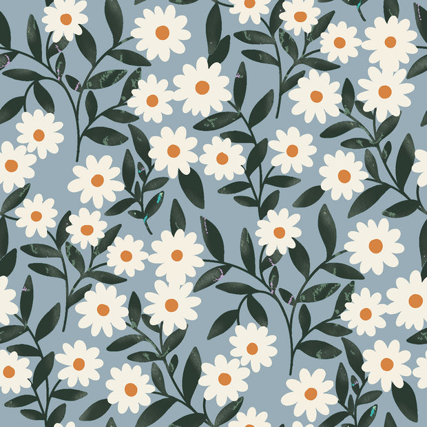 French Terry stof Bloemen IJsblauw