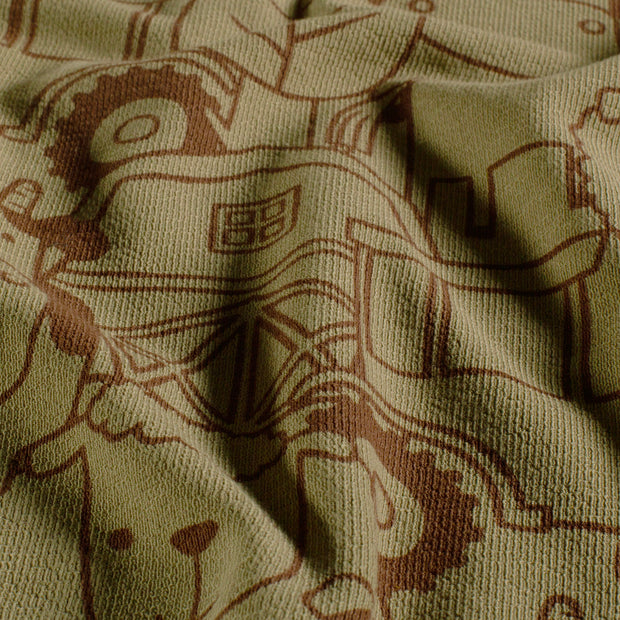 Terry Crepe fabric Animals Olive Green