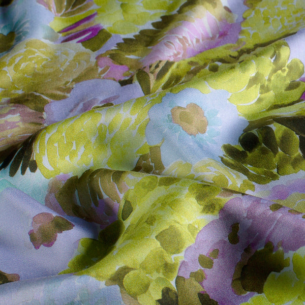 Viscose Satin fabric Flowers Light Blue