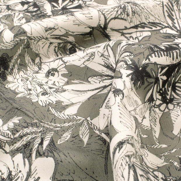 Twill fabric Flowers Olive Green