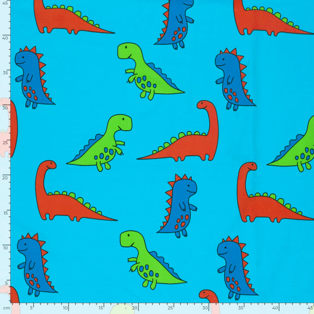 Jersey tissu dinosaures Bleu Ciel