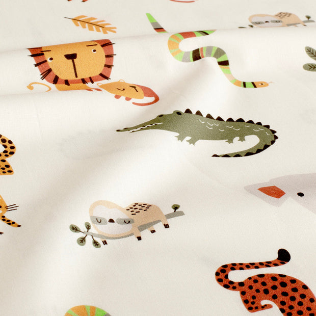 Cotton Poplin fabric Elephants Off White
