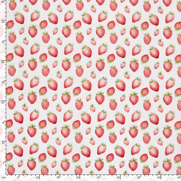 Algodón Popelina tela Fresas Blanco