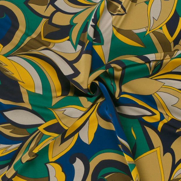 Satin Duchesse fabric Olive Green printed 