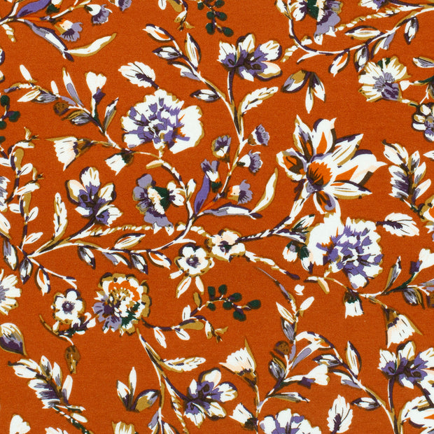 Viscose Jersey fabric Flowers Brique