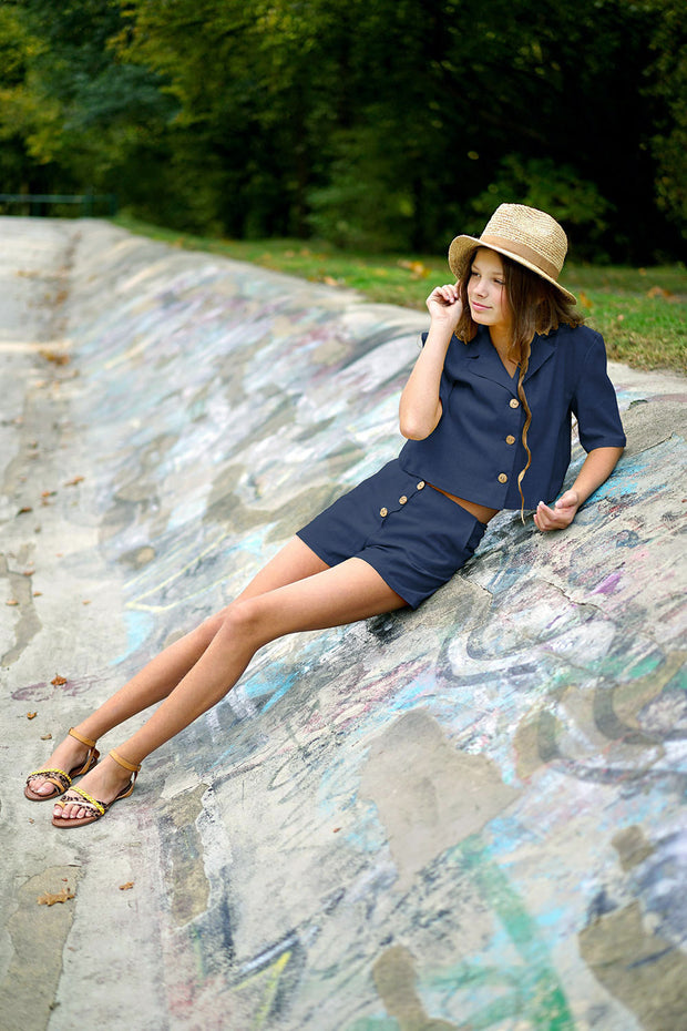 Viscose Lin Chaine et Trame tissu Unicolore Indigo