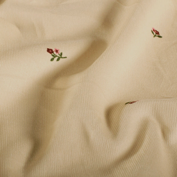 Velours Côtelé bébé 21w tissu fleurs Beige