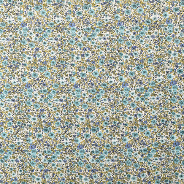 Voile fabric Flowers Light Blue