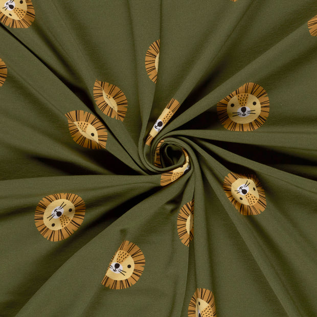 French Terry fabrik Khaki-Grün digital bedruckt 