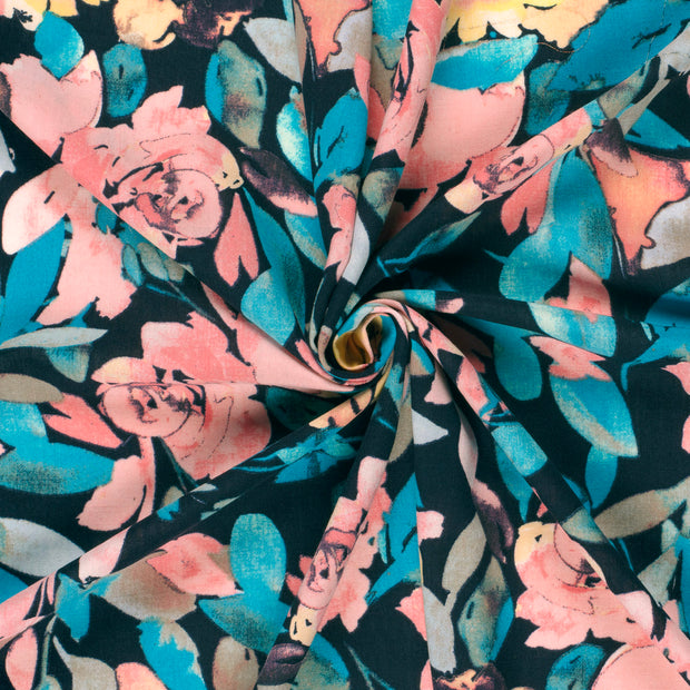 Aspect Lin tissu Bleu Marine imprimé 