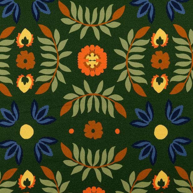 French Terry fabric Flowers Olive Green