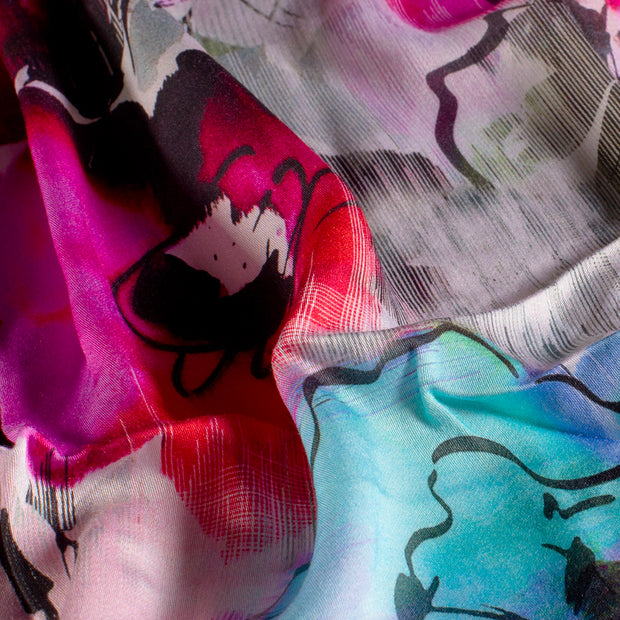 Viscose Satin fabric Flowers Salmon
